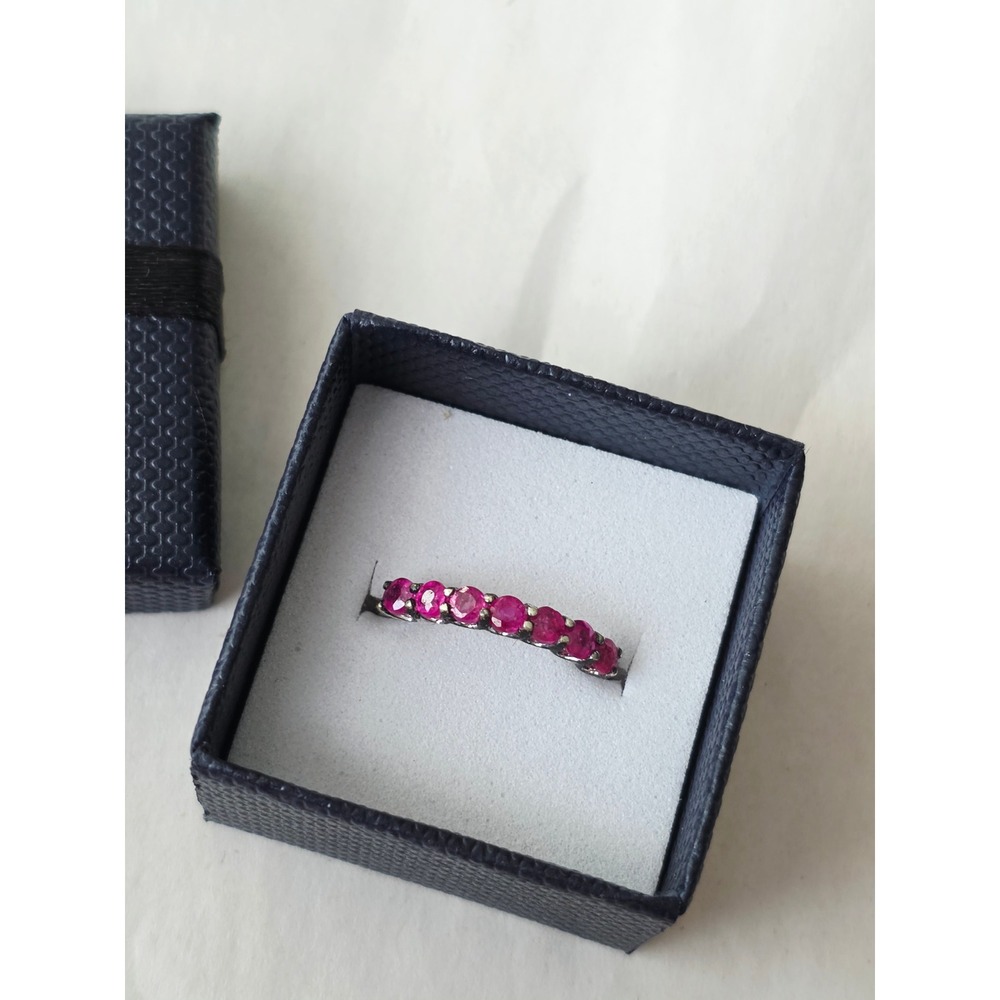 925 Sterling Silver round Red Ruby Stone Band Ring Size 7.25 with Gift Box